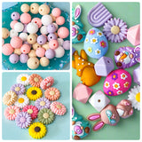 jumbo silicone beads large big chunky bead easter spring egg eggs gnome gnomes rabbit rabbits bunny bunnies flower flowers rainbow rainbows making pen pens build decorative pink purple lilac blue turquoise uk cute kawaii craft supplies stationery 