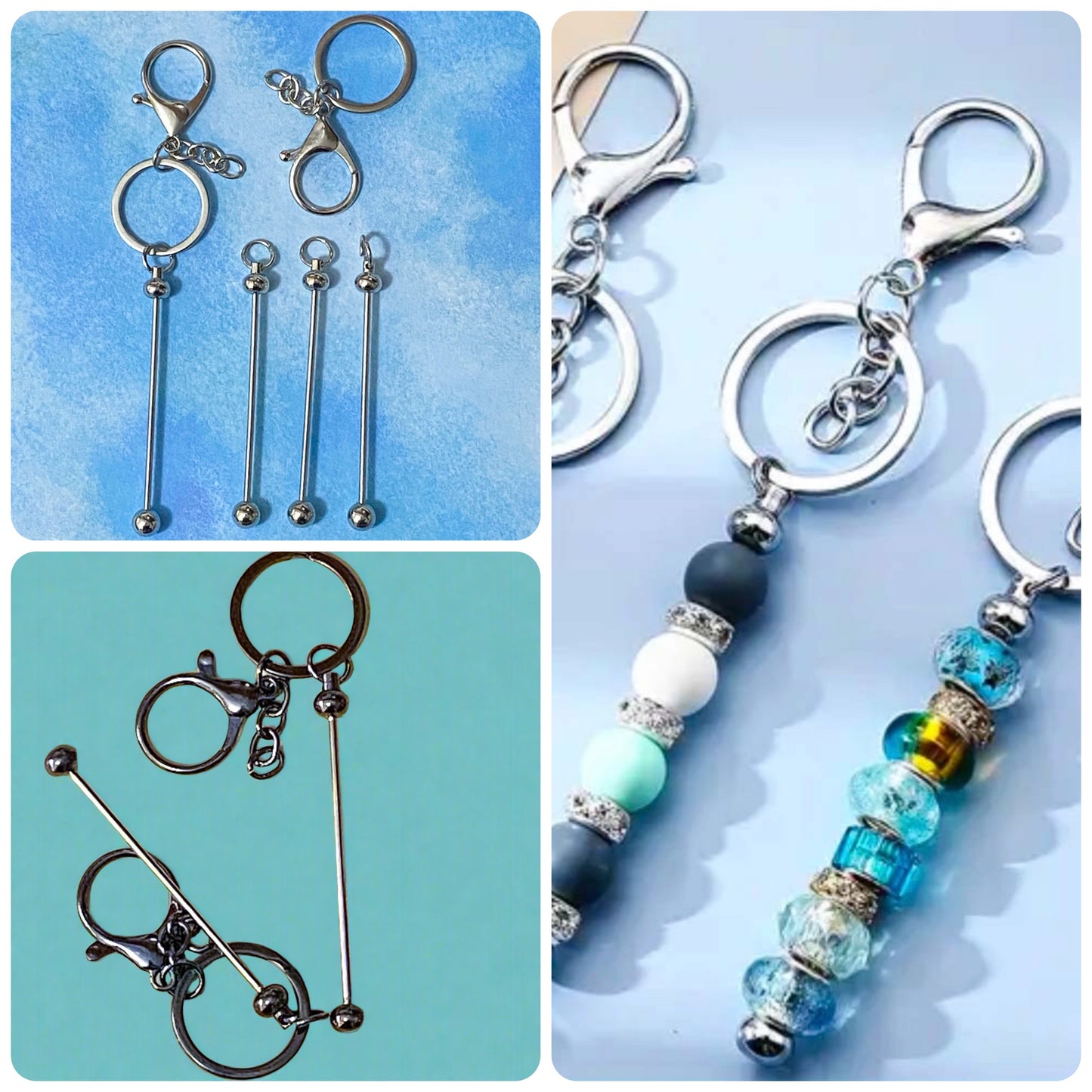 Metal KEYRING BLANK BASE Make own Beaded Keychains SILVER, GOLD or GUNMETAL
