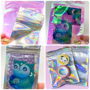 holo holographic silver pale pink laser rainbow self seal resealable bag bags plastic cello stiff poly polythene uk cute kawaii stationery packaging supplies shop store pretty 