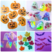 halloween large big jumbo packaging packing sticker stickers holo holographic foil glitter glittery seals 30mm ghost ghosts bat bats spooky pumpkin pumpkins cute  kawaii craft supplies shop store stationery autumn leaf leaves maple