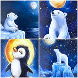 MOONLIT WINTER ANIMALS- Snowy Postcard SET of 4