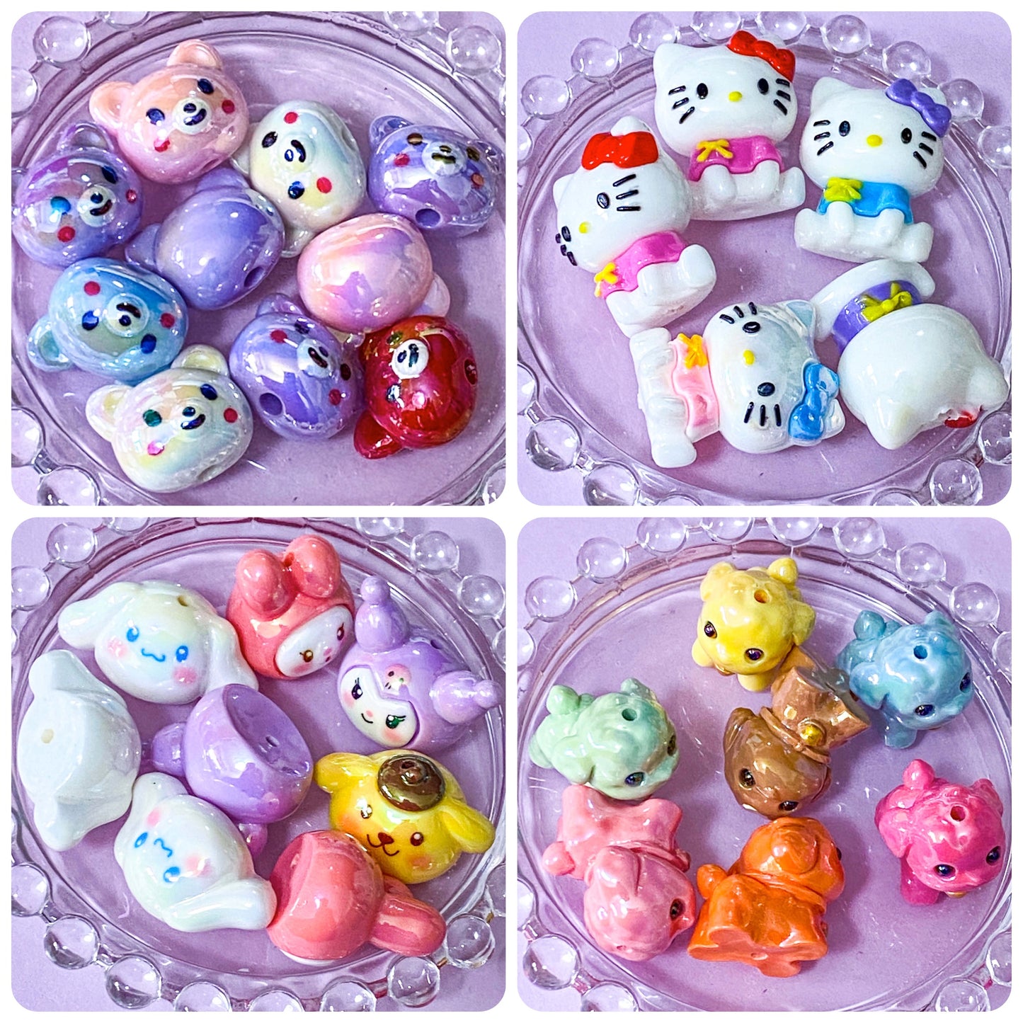  bunny rabbit kitty cat cats rabbits dog dogs puppy puppies japanese character acrylic bead beads jumbo big large chunky iridescent acrylic craft supplies build make your own beaded pen jewellery uk crafts shop store pink white blue 