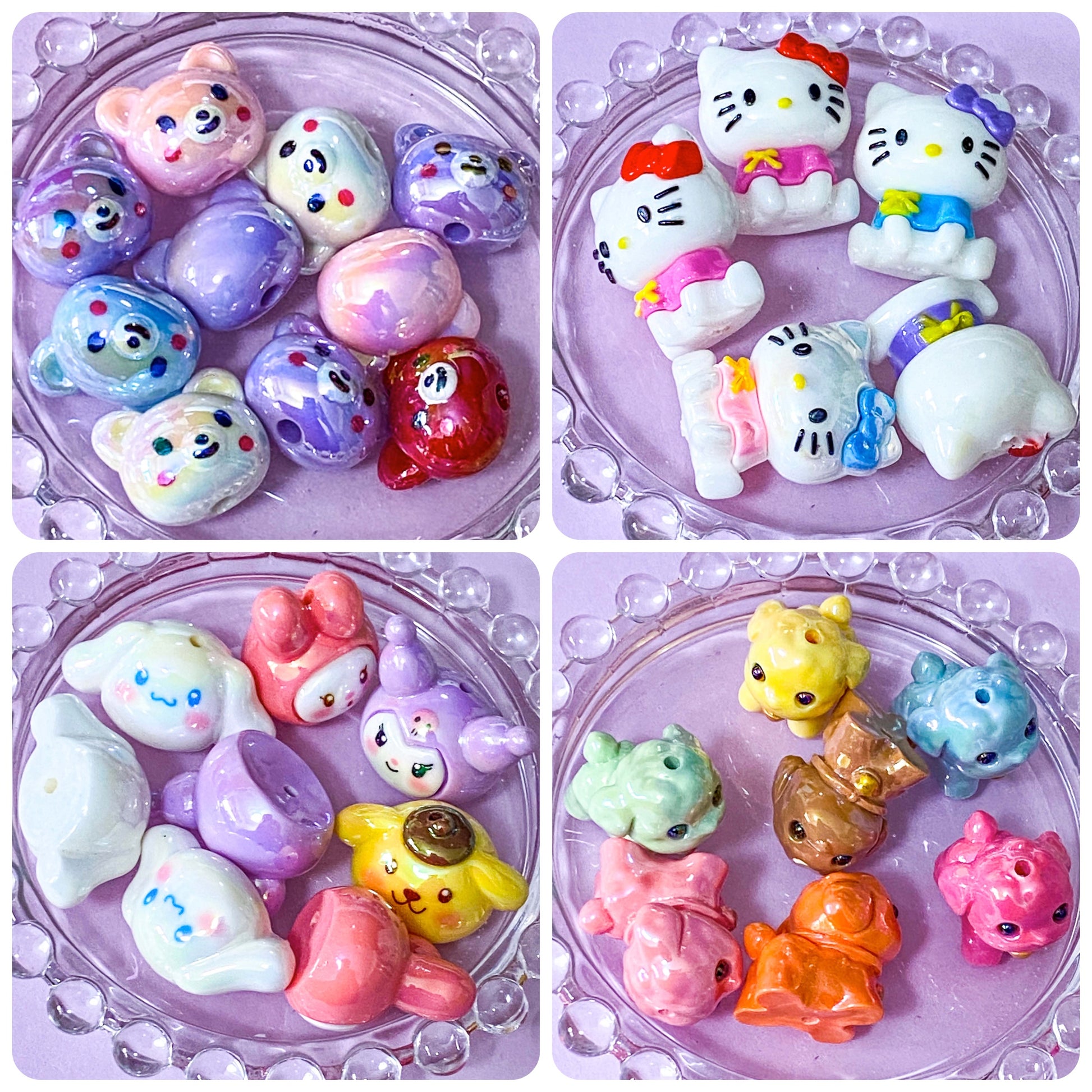  bunny rabbit kitty cat cats rabbits dog dogs puppy puppies japanese character acrylic bead beads jumbo big large chunky iridescent acrylic craft supplies build make your own beaded pen jewellery uk crafts shop store pink white blue 
