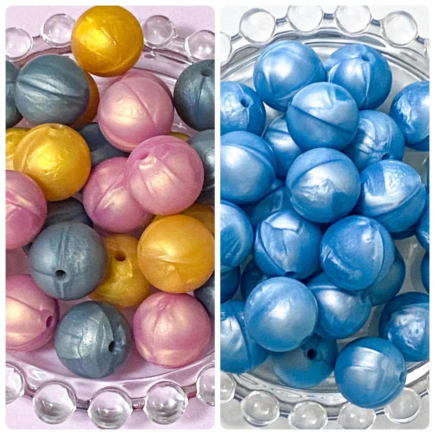 PEARLY Metallic Jumbo SILICONE BEADS 15mm Gold Grey Pink Blue Green White Sheen