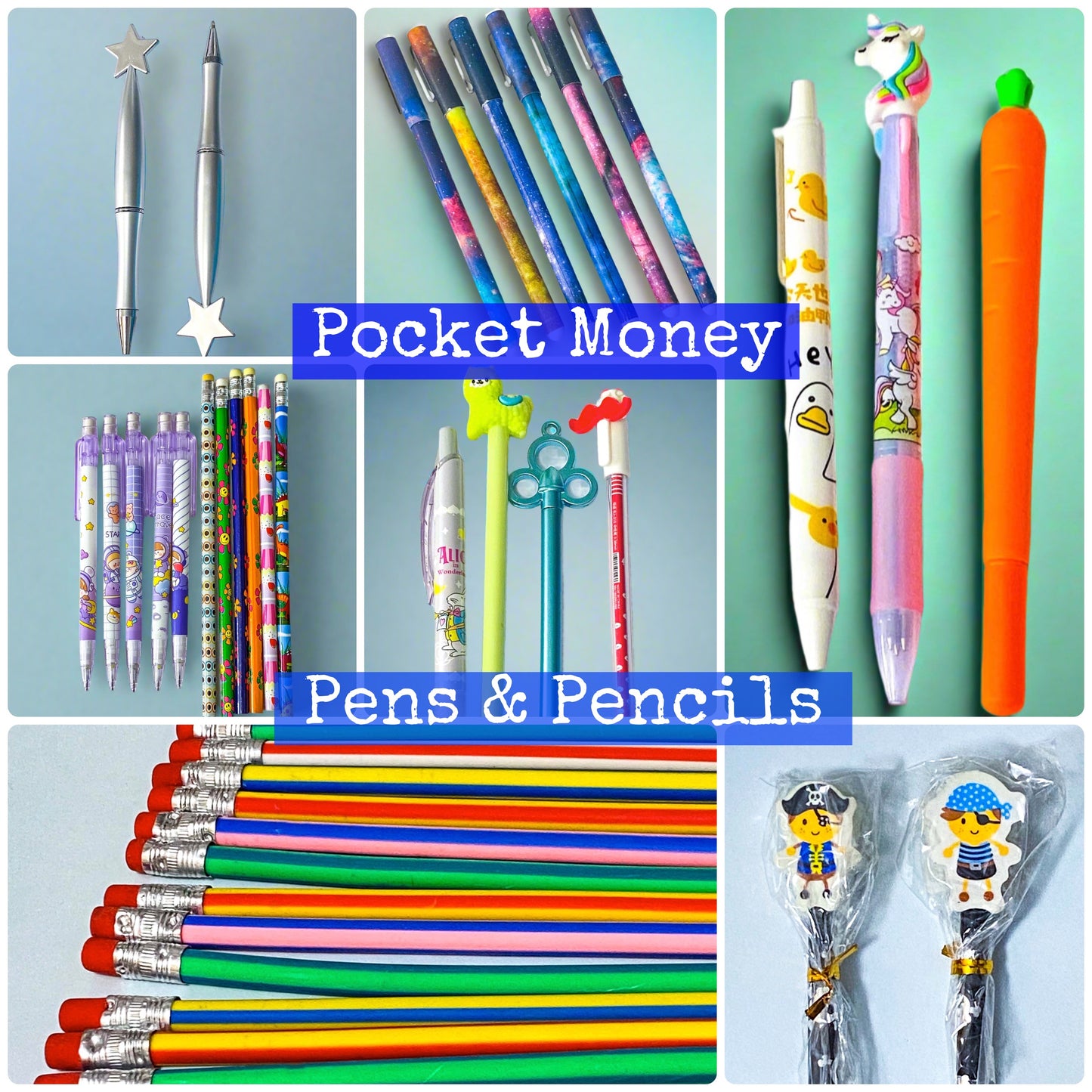 Pocket Money Bargain PENS PENCILS ERASERS & PAPER CLIPS -Perfect Kawaii Gifts