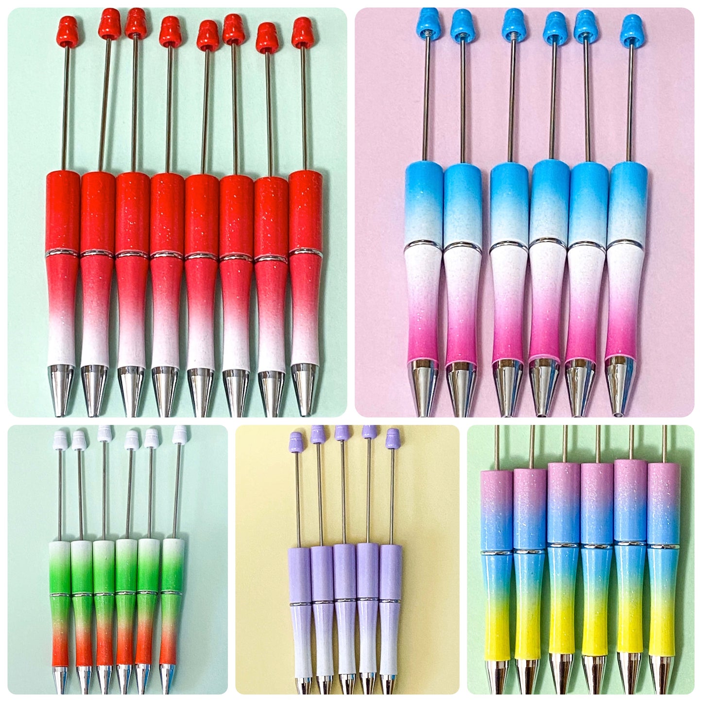 ombre pen pens base blank uk cute kawaii stationery beaded pen make your own build create gift gifts glitter glittery bases black ball[point ink stationery shop lilac green orange pastel rainbow ombre lemon yellow gradient red christmas festive