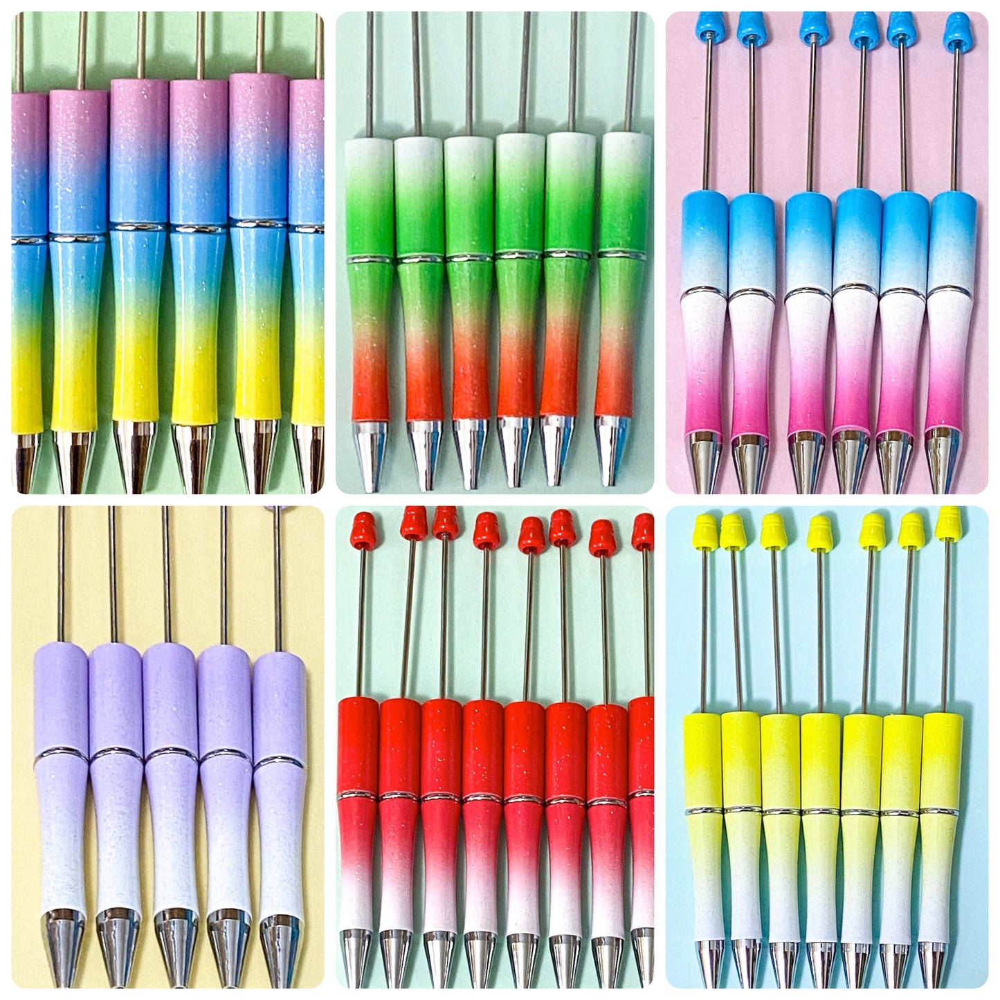 ombre pen pens base blank uk cute kawaii stationery beaded pen make your own build create gift gifts glitter glittery bases black ball[point ink stationery shop lilac green orange pastel rainbow ombre lemon yellow gradient red christmas festive