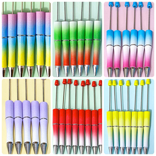 ombre pen pens base blank uk cute kawaii stationery beaded pen make your own build create gift gifts glitter glittery bases black ball[point ink stationery shop lilac green orange pastel rainbow ombre lemon yellow gradient red christmas festive
