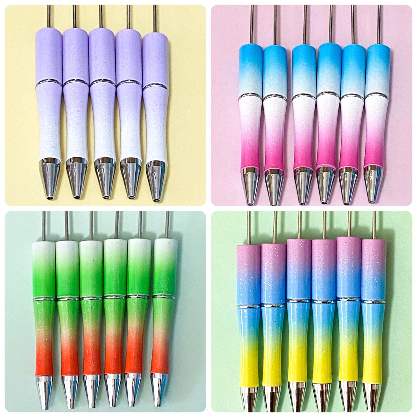 ombre pen pens base blank uk cute kawaii stationery beaded pen make your own build create gift gifts glitter glittery bases black ball[point ink stationery shop lilac green orange pastel rainbow ombre gradient red christmas festive