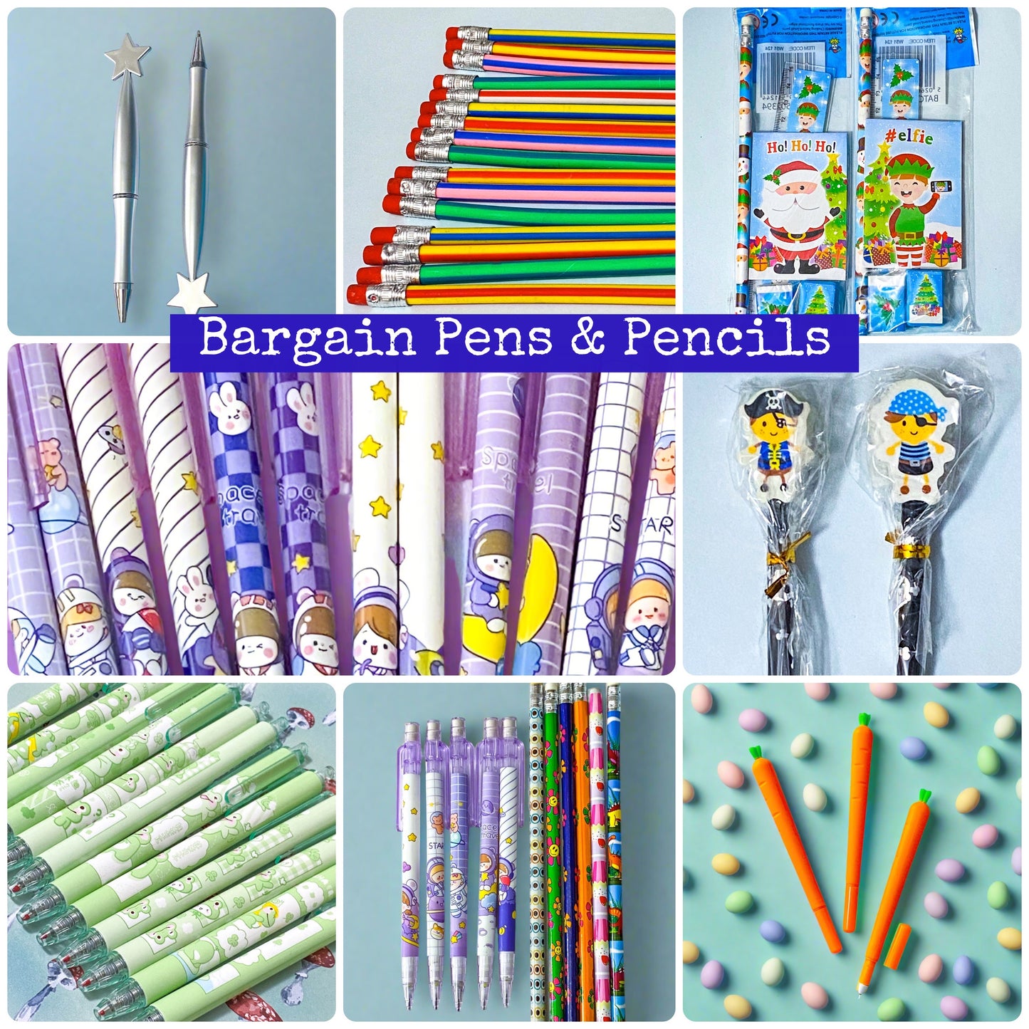 Pocket Money Bargain PENS PENCILS ERASERS & PAPER CLIPS -Perfect Kawaii Gifts