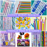 Pocket Money Bargain PENS PENCILS ERASERS & PAPER CLIPS -Perfect Kawaii Gifts
