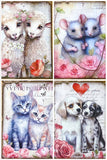 ROMANTIC FLORAL ANIMAL PAIRS Vintage Postcards SETS of 4