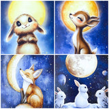 MOONLIT WINTER ANIMALS- Snowy Postcard SET of 4