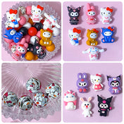 sanrio japanese characters silicone bead beads cute kawaii uk craft supplies beaded pen pens making stationery gift gifts kuromi rabbit bunny my melody hello kitty cat cats cinnamoroll puppy dog fun make your own jewellery making shop store blue red pink white patterned 15mm jumbo large big