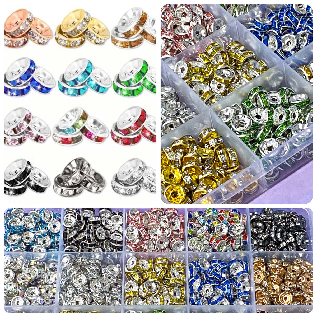 sparkly rondelle bead beads spacer spacers 8mm silver gold gunmetal sparkly rhinestone rhinestones uk cute kawaii craft supplies shop store jewellery making gem findings