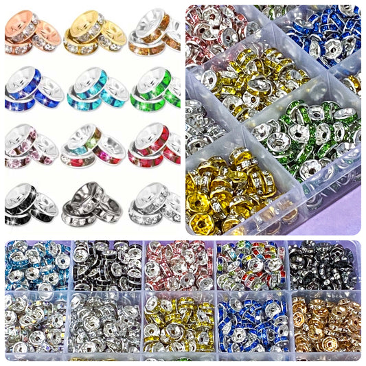 sparkly rondelle bead beads spacer spacers 8mm silver gold gunmetal sparkly rhinestone rhinestones uk cute kawaii craft supplies shop store jewellery making gem findings