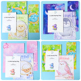 spring stationery bundle with pastel animal memo, original art postcard and bookmark, pocket hug and a jumbo paper clip.