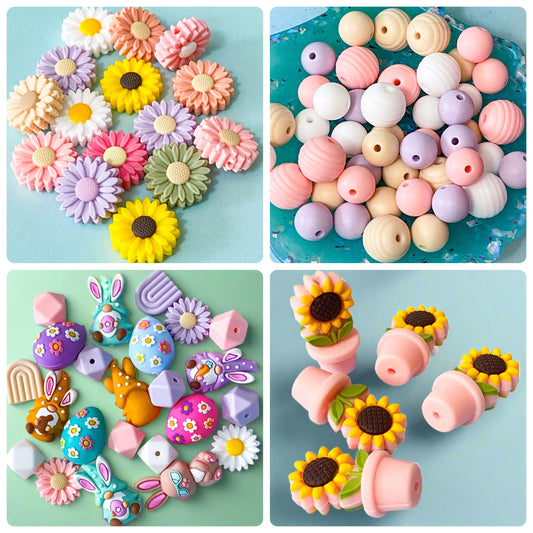 jumbo silicone beads large big chunky bead easter spring egg eggs gnome gnomes rabbit rabbits bunny bunnies flower flowers rainbow rainbows making pen pens build decorative pink purple lilac blue turquoise uk cute kawaii craft supplies stationery  sunflower sunflowers plant pot