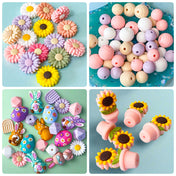jumbo silicone beads large big chunky bead easter spring egg eggs gnome gnomes rabbit rabbits bunny bunnies flower flowers rainbow rainbows making pen pens build decorative pink purple lilac blue turquoise uk cute kawaii craft supplies stationery  sunflower sunflowers plant pot