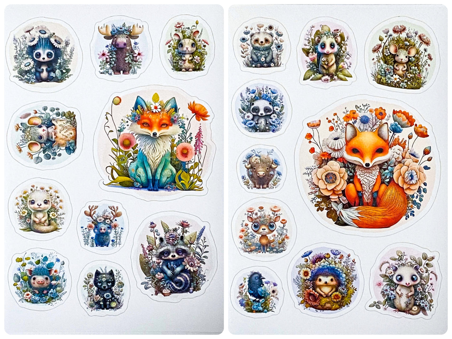 SLEEPING IN A BED OF FLOWERS- ANIMAL POSTCARD or STICKERS