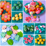 silicone bead beads floral summer tropical vibes flamingo palm tree leaf leaves green lilac orange mustard yellow hibiscus flower flowers floral yellow patterned jumbo big large uk cute kawaii craft supplies shop store 30mm palm leaf leaves