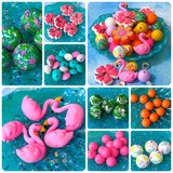 silicone bead beads floral summer tropical vibes flamingo palm tree leaf leaves green lilac orange mustard yellow hibiscus flower flowers floral yellow patterned jumbo big large uk cute kawaii craft supplies shop store 30mm palm leaf leaves