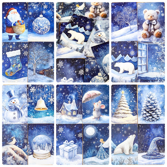 Sale! WINTER'S NIGHT- Dark Blue Snowy Postcard SET of 4