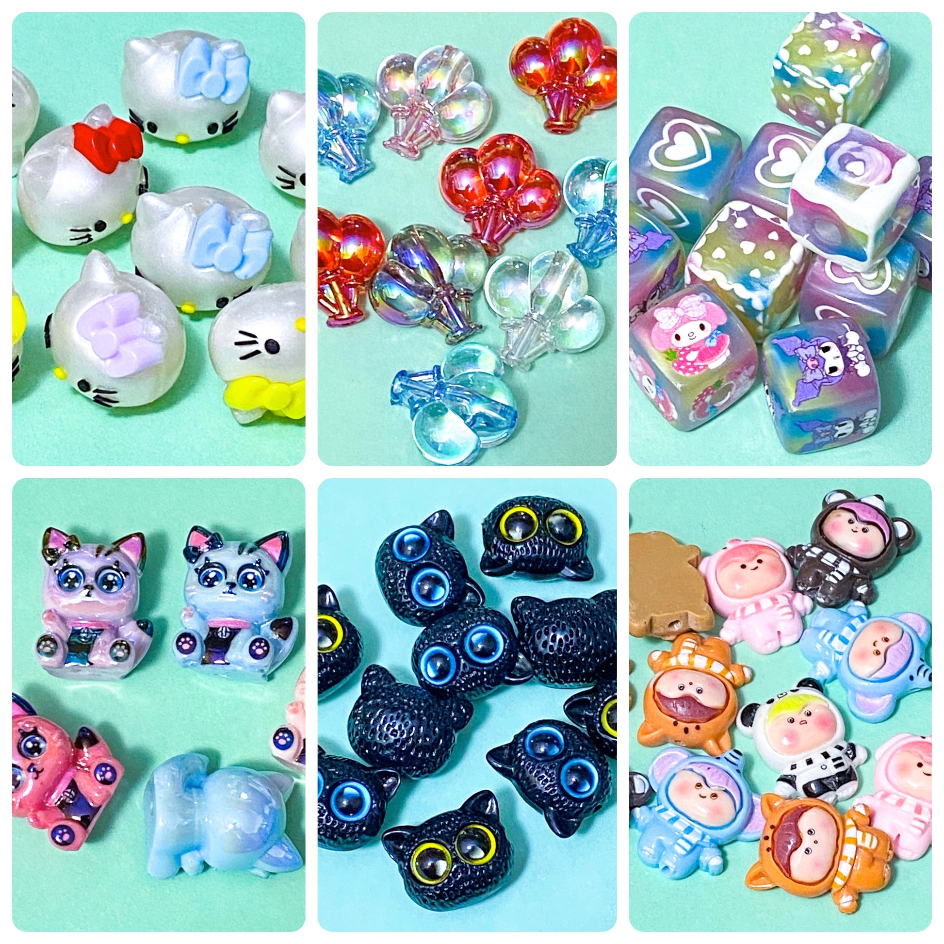 jumbo acrylic pearly pearl bead beads large big cube cubes chunky  kitty iridescent cat cats balloon balloons big eye eyes black  uk cute kawaii craft supplies beaded pen pens make your own jewellery