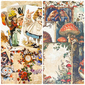 alice in wonderland mini paper bundle with vintage postcards, clear stickers and scrapbook papers journaling set uk