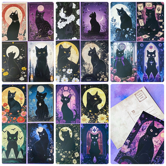 black cat cats postcard postcards post card cards uk cute kawaii stationery shop store witch magic magical planner supplies individual colourful bargain  lover lovers kitty