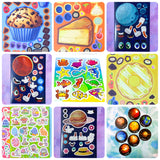kids sticker bundle with space, planets, sea creatures and cute food activity stickers set