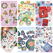christmas sticker stationery bundle with sticker flakes, flat sheets of clear stickers and fun activity stickers