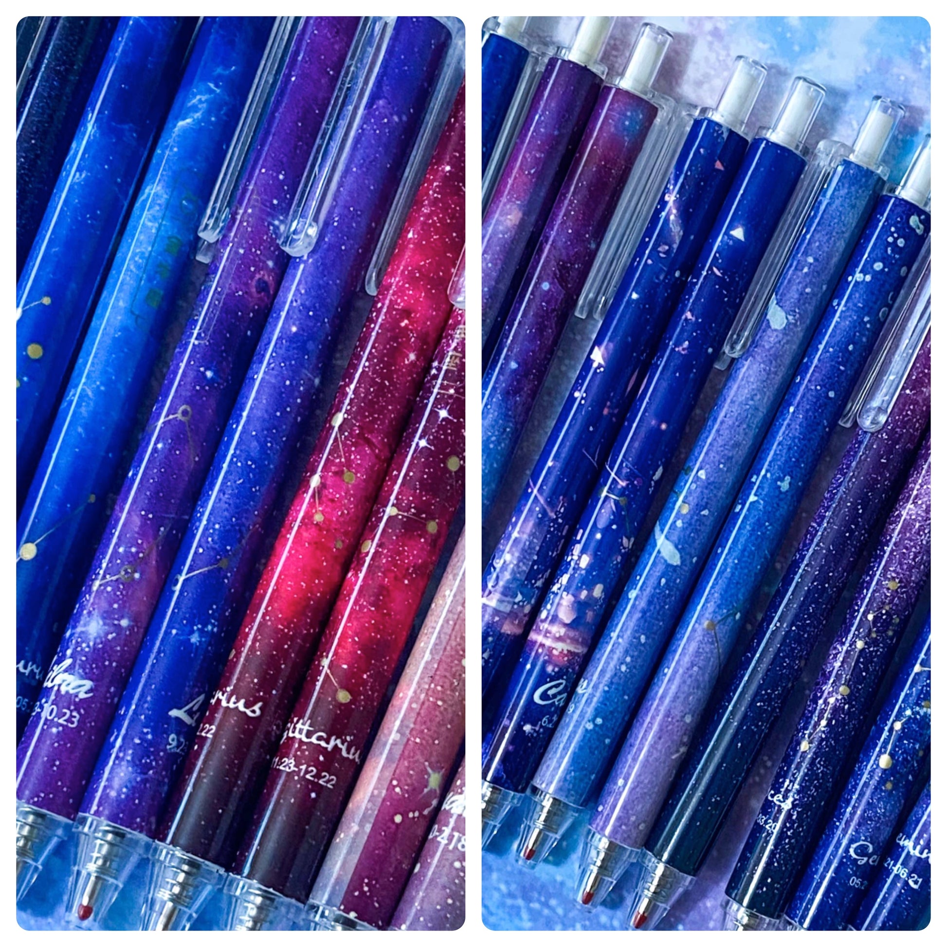 star sign signs constellation galaxy zodiac pen pens black gel ink click slim pretty kawaii cute stationery uk gift gifts planner addict shop store blue lilac red gold purple navy