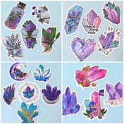 crystal crystals gem gems gemstone laptop decorative sticker stickers pack packs cute kawaii uk stationery magic magical gueer gay rainbow crystal witch bee flower