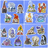 large bundle of spring and easter laptop stickers with easter eggs, bunny rabbits, gnomes and baskets illustrations. bargain stationery bundles uk.
