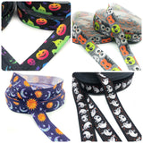 halloween bargain elastic ribbon bundle with 9 yards including spooky masks, sun and moon pattern, black and white ghosts and vibrant halloween motifs