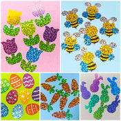 glitter holo holographic sparkly glittery foil foiled sticker stickers spring springtime easter bunny rabbit egg eggs tulip flower flowers bee bees carrot carrots uk cute kawaii stationery supplies shop store packaging large jumbo 38mm 40mm