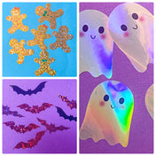foil foiled holo holographic laser lazer sticker stickers halloween spooky christmas gingerebread men man ghost ghosts bat bats uk cute kawaii packaging supplies store shop stationery