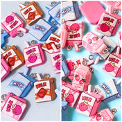 milk carton and straw resin cute kawaii uk charm charms strawberry pink blue bottle food and drink uk craft supplies jewellery making pendant chocolate brown