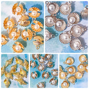 sea shell seashell seashells shells charm charms metal gold silver bright light warm yellow pink pearly small pendant pendants jewellery making supplies craft crafts shop store uk kawaii cute ocean spiral oyster
