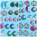 space themed enamel charm bundle with 26 gold tone charms of planets, stars and moons
