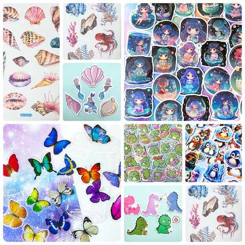 large sticker bargain bundle set of laptop and translucent washi paper sticker sheets