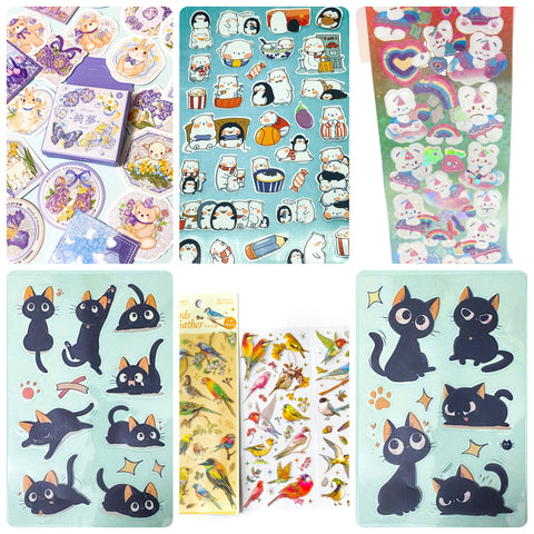 bargain cute animals stationery bundle with clear sticker sheets and sticker flakes