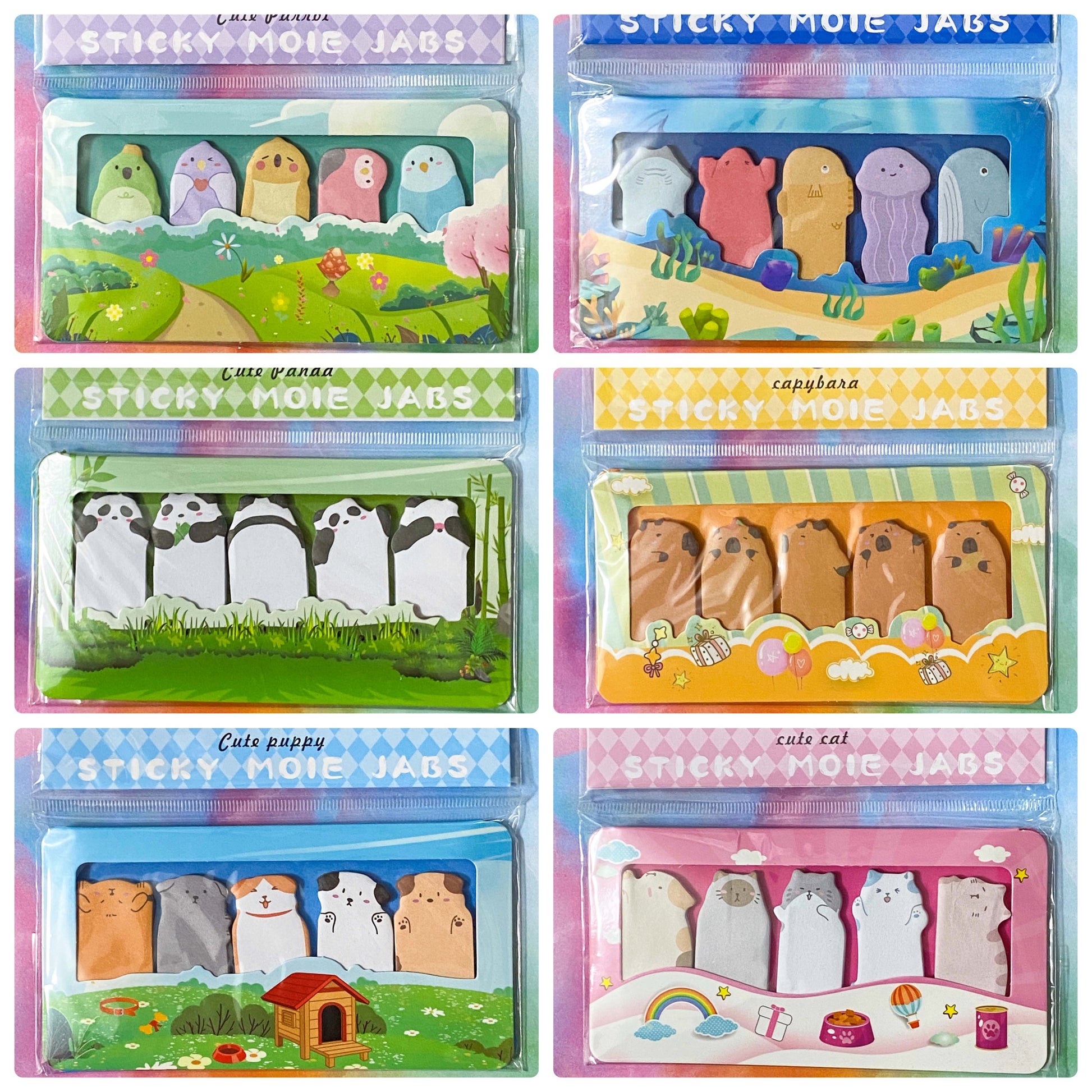 sticky memo memos index tab tabs set cute kawaii animal animals uk stationery gift gifts shop store fun pretty present ideas panda pandas dog puppy puppies dogs kitten cat cats kittens capybara capybaras fish ocean life parrot bird birds parrots