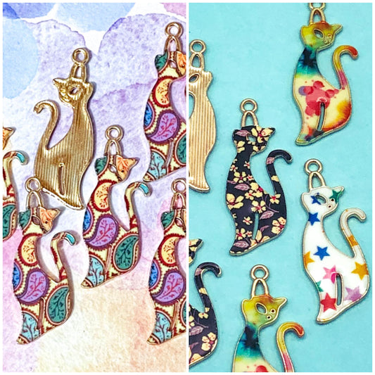 Patterned Enamel CAT Charm 37mm x 2