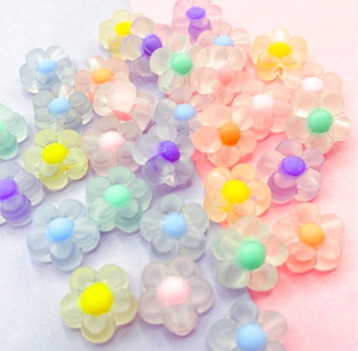 Pastel Translucent Flower Bead  13mm Set of 10