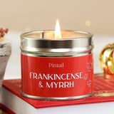 pintail handmade uk candle candles frankincense and myrrh classic tin metal tins medium 35 hours burn time large spicy spiced deep scented festive christmas present gift gifts uk shop store red present presents for her