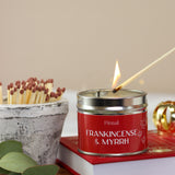 pintail handmade uk candle candles frankincense and myrrh classic tin metal tins medium 35 hours burn time large spicy spiced deep scented festive christmas present gift gifts uk shop store red present presents for her