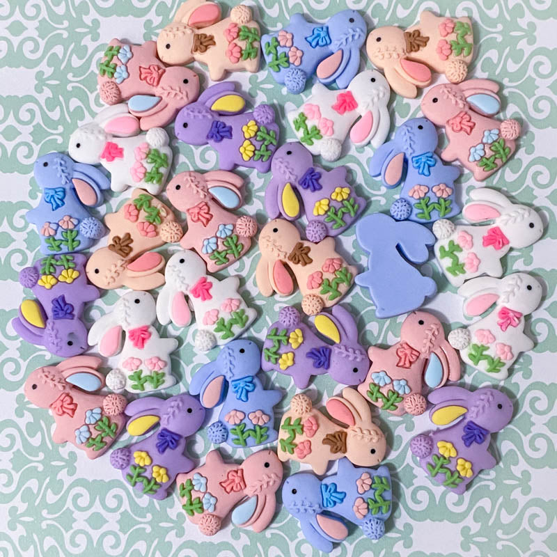 large big easter bunny bunnies and flower flowers floral resin fb flat back flatback flatbacks resins uk cute kawaii craft supplies spring pink blue lilac purple white peach rabbit rabbits embellishment embellishments craft shop