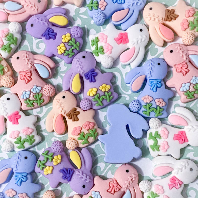 large big easter bunny bunnies and flower flowers floral resin fb flat back flatback flatbacks resins uk cute kawaii craft supplies spring pink blue lilac purple white peach rabbit rabbits embellishment embellishments craft shop